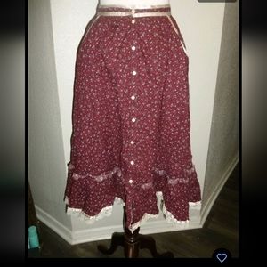 ✨Vintage Gunne Sax ✨ Prairie Midi Skirt 🌟Gunnies Lace Ruffle Button Front